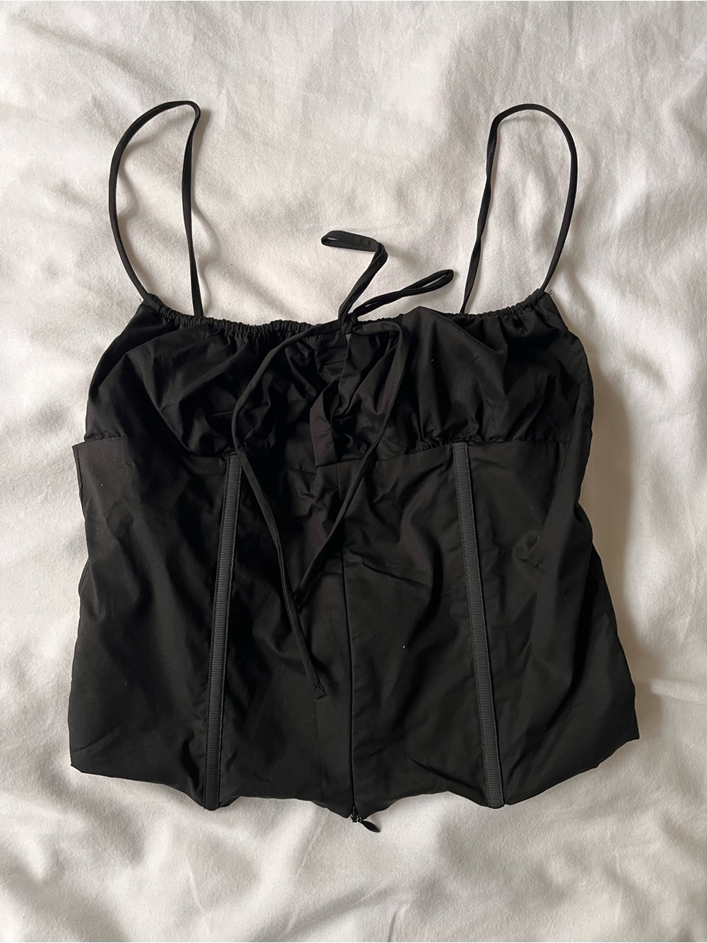 Edikted black corset top with optional zip front and tie closure medium